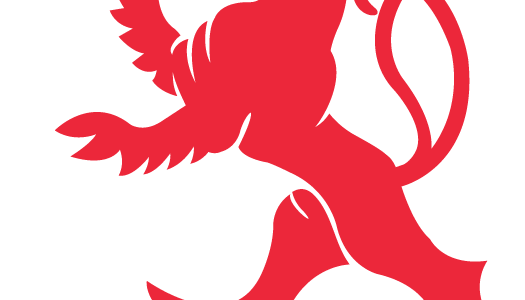 Red lion holding a megaphone.