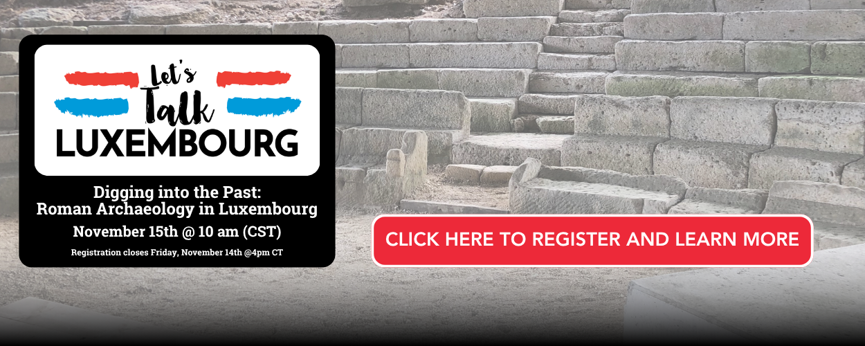 Image introducing the Let's Talk Luxembourg Program. Text depicted says, Let's Talk Luxembourg with event title 