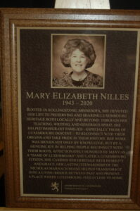 A placque dedicating Mary Elisabeth Nilles